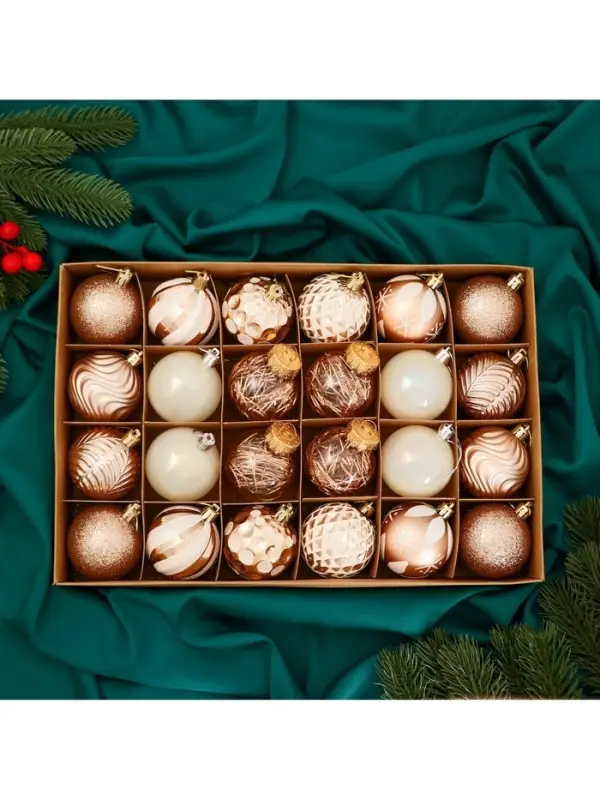 Ёлочные игрушки &laquo;Мелодия&raquo; ассорти люкс, шары новогодние, d=6 см, набор 24 шт., бело-золотой