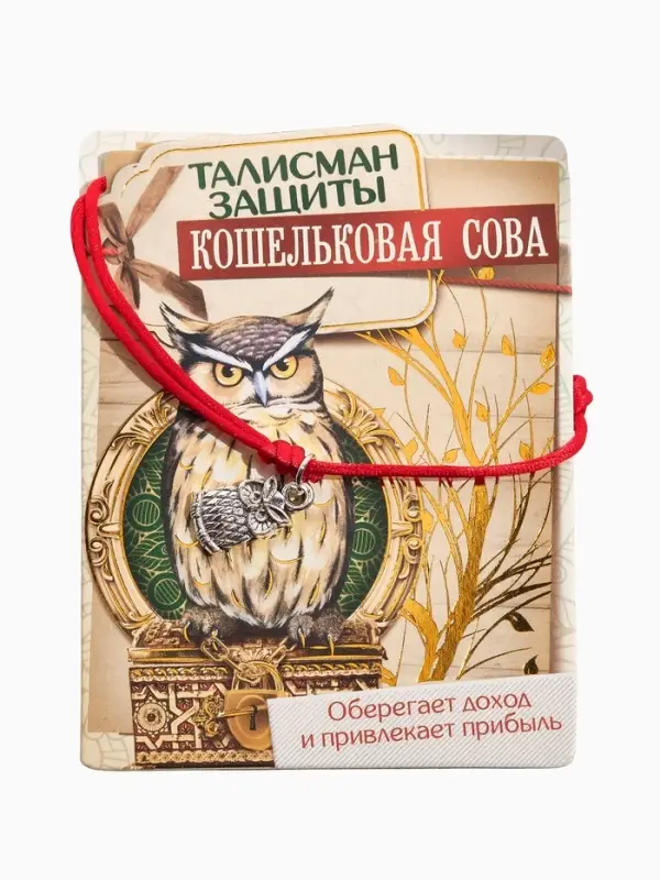 Браслет-оберег &laquo;Красная нить&raquo;, кошельковая сова, цвет чернёное серебро, 20 см