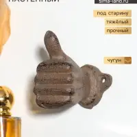 Крючок настенный &laquo;Рука - класс&raquo;, ключница декоративная, чугун, 7.5&times;3.8&times;8 см