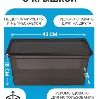 Ящик пластиковый для хранения, с крышкой, объём &mdash; 16 л, прозрачно-чёрный