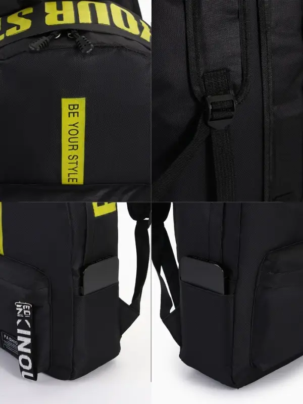 Рюкзак молодёжный на молнии, 3 кармана, 27&times;10&times;37.5 см, чёрный