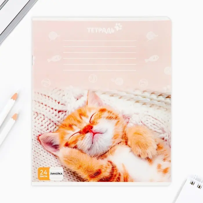 Тетрадь в линейку, 24 листа, А5, на скрепке, блок №1 &laquo;Милые питомцы&raquo; МИКС