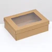 Коробка подарочная складная, упаковка, крышка - дно, с окном, крафт, 21&times;15&times;7 см