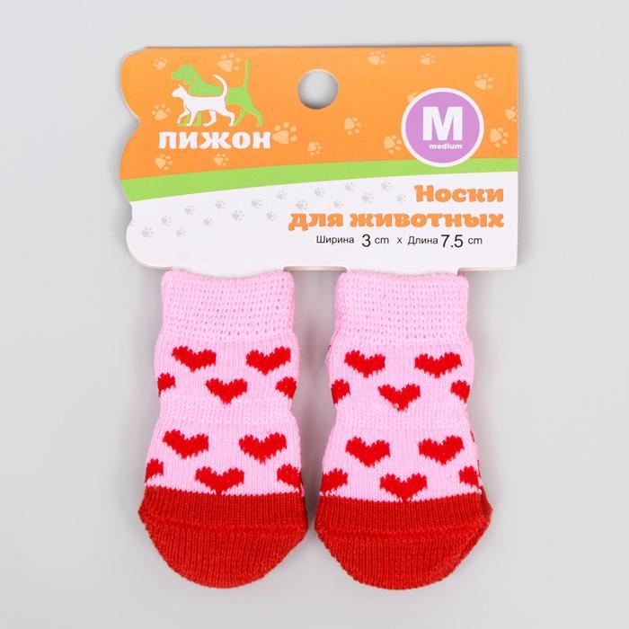 Носки нескользящие  Носки нескользящие "Сердечки", размер М (3/4 * 7,5 см), набор 4 шт, розовые