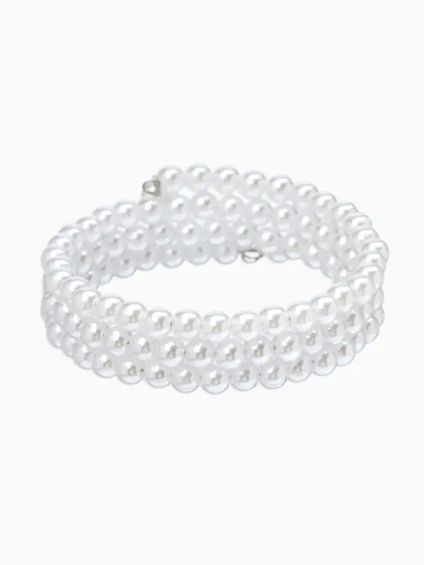 Браслет пружинка &laquo;Жемчуг. Невеста&raquo;, d=5.5 см, бусина 5 мм, 3 ряда, белый