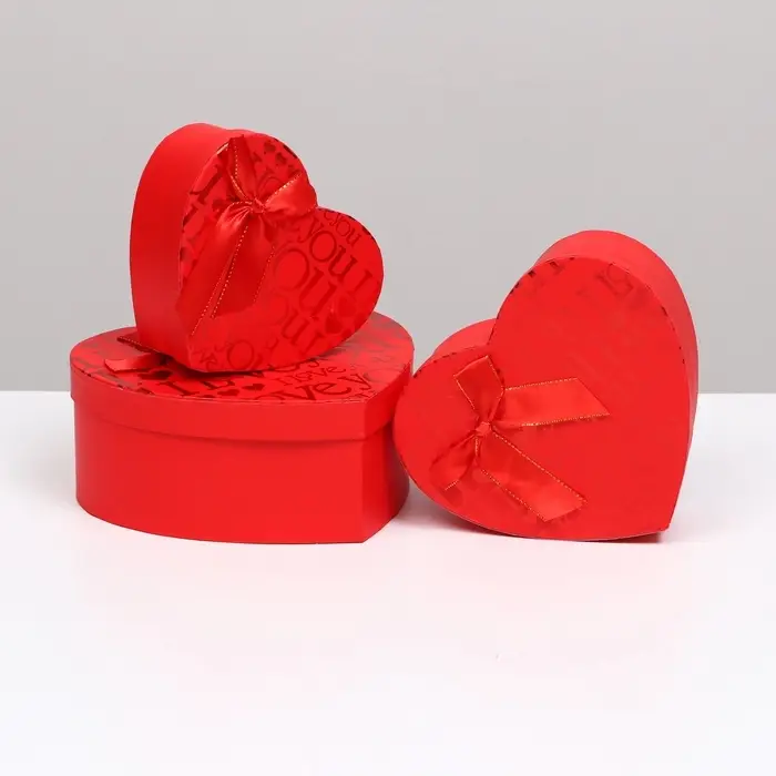 Набор подарочных коробок сердце 3 в 1, красный, I Love You, 21&times;19&times;9 - 15.5&times;14&times;6 см
