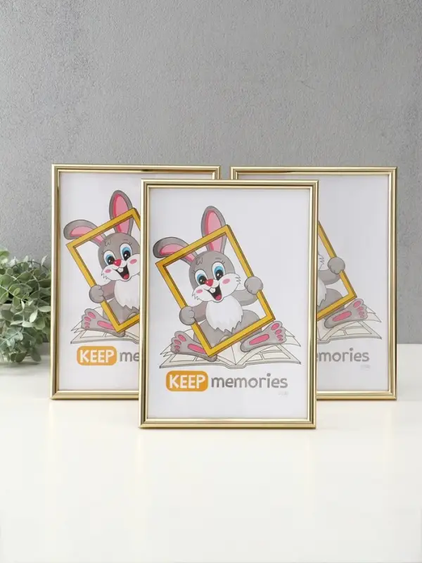 Фоторамка Фоторамка "Радуга" 21х30 см, с подножкой, набор 3 шт, (пластиковый экран), золото