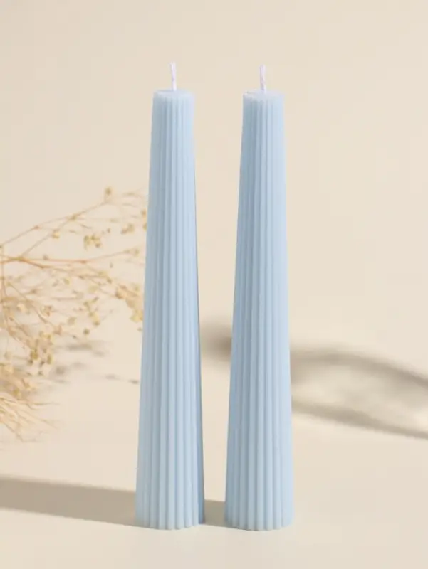 Набор свечей, 3.5х23 см, 2 шт "Башня" светло-голубой 4х9,5х25 см
