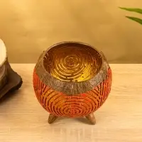 Подсвечник из кокоса, 15×15×13 см, красный