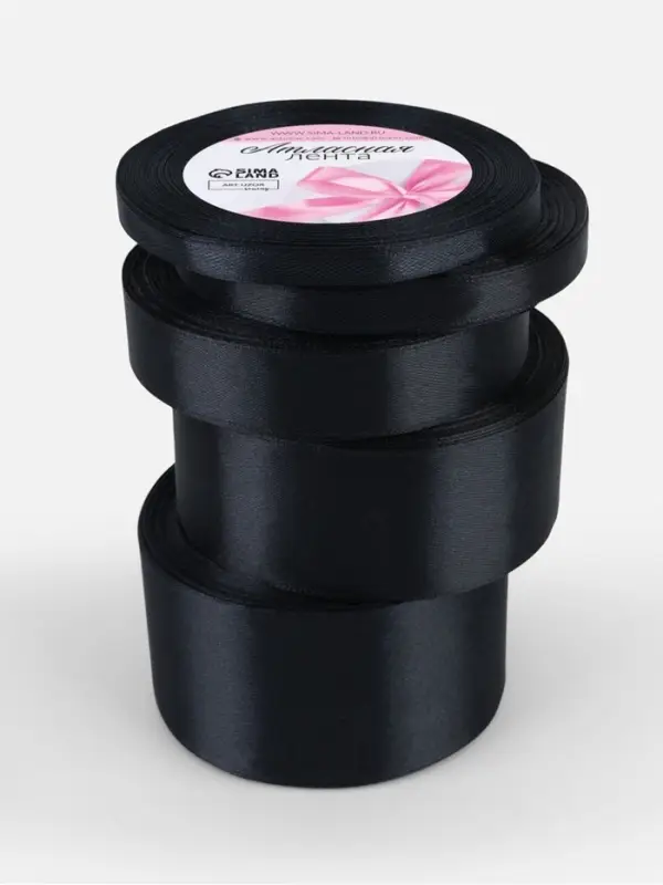 Атласная лента, набор 5 шт., 6/10/20/40/50 мм, 23&plusmn;1 м, чёрная №39