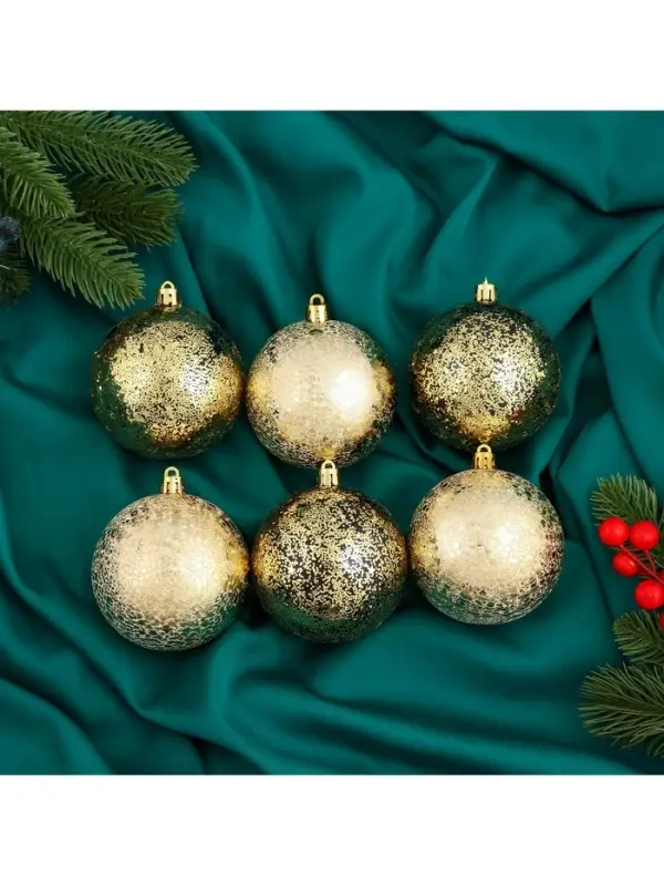 Ёлочные игрушки &laquo;Мэдисон&raquo;, шары новогодние, d=8 см, набор 6 шт., чёрный/золотистый