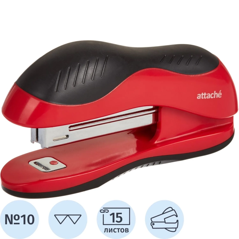 Степлер Attache leader до 15 листов, красный/черный, №10 антистеп