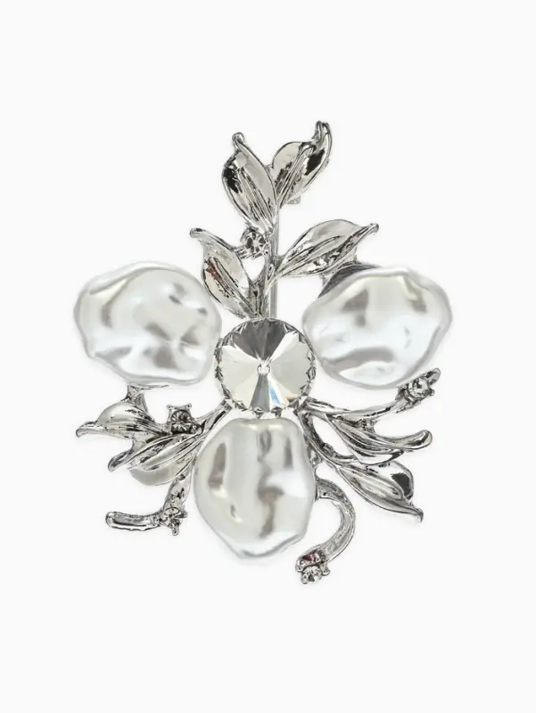Брошь &laquo;Цветочек&raquo; роскошный, жемчуг, цвет белый в серебре