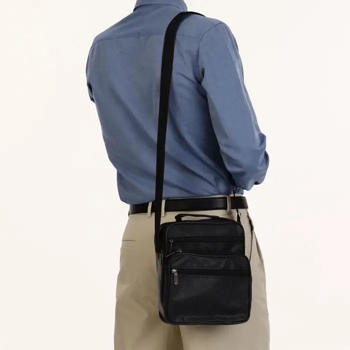 Сумка мужская через плечо на молнии, 3 наружных кармана, 24&times;11&times;20 см, чёрная