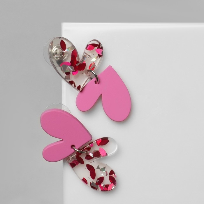Серьги акрил «Сердце» пара, цвет розовый Серьги акрил «Сердце» пара, цвет розовый