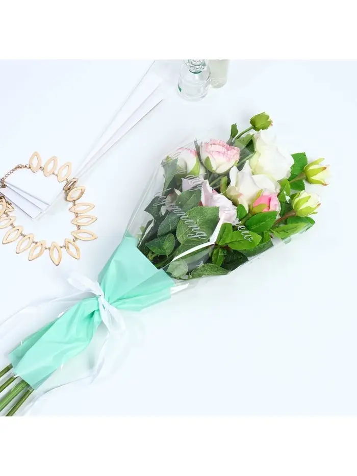 Пакет для цветов «Every day is a new beginning», мятный, 30 х 10 х 45 см Пакет для цветов «Every day is a new beginning», мятный, 30 х 10 х 45 см