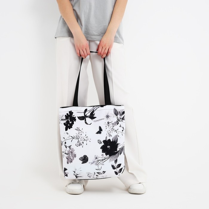 Шопер Шопер "Цветы", 40х12х38 см, цвет чёрный