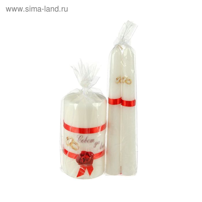 Набор свадебных свечей  Набор свадебных свечей "Совет да любовь с розой"красный:родительские 1,8х15см;очаг 5х9,5см