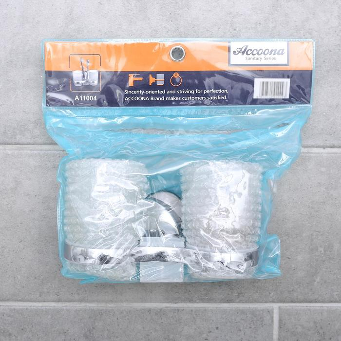 Держатель для зубных щёток настенный, Accoona A11004, 2 стакана, стекло, цвет хром Держатель для зубных щёток настенный, Accoona A11004, 2 стакана, стекло, цвет хром