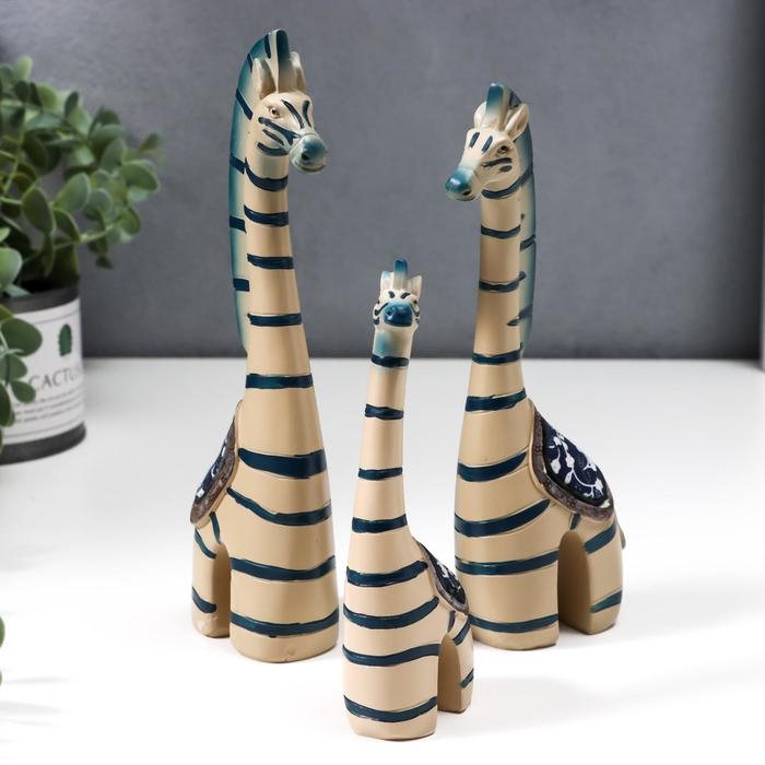 Сувенир полистоун  Сувенир полистоун "Семейство зебр" набор 3 шт 14,3х5х2,8, 18,5х6х3,5, 20,3х6х3,5 см