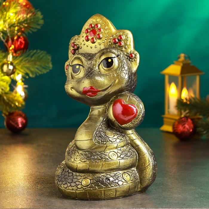 Новый год. Символ 2025. Копилка Новый год. Символ 2025. Копилка "Змея в кокошнике" черный, золото, 23см