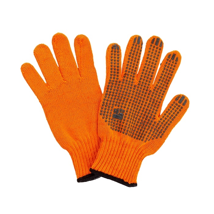 Перчатки садовые, хб, вязка 7 класс, 5 нитей, 3-слойные, размер 10, с ПВХ точками, оранжевые Перчатки садовые, хб, вязка 7 класс, 5 нитей, 3-слойные, размер 10, с ПВХ точками, оранжевые