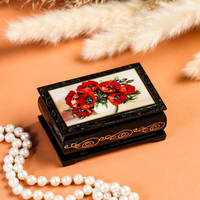 Шкатулка «Маки в вазе», 6×9 см, лаковая миниатюра Шкатулка «Маки в вазе», 6×9 см, лаковая миниатюра