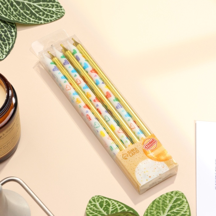 Свечи для торта Свечи для торта "Сердца", 12 шт, золотые и белые