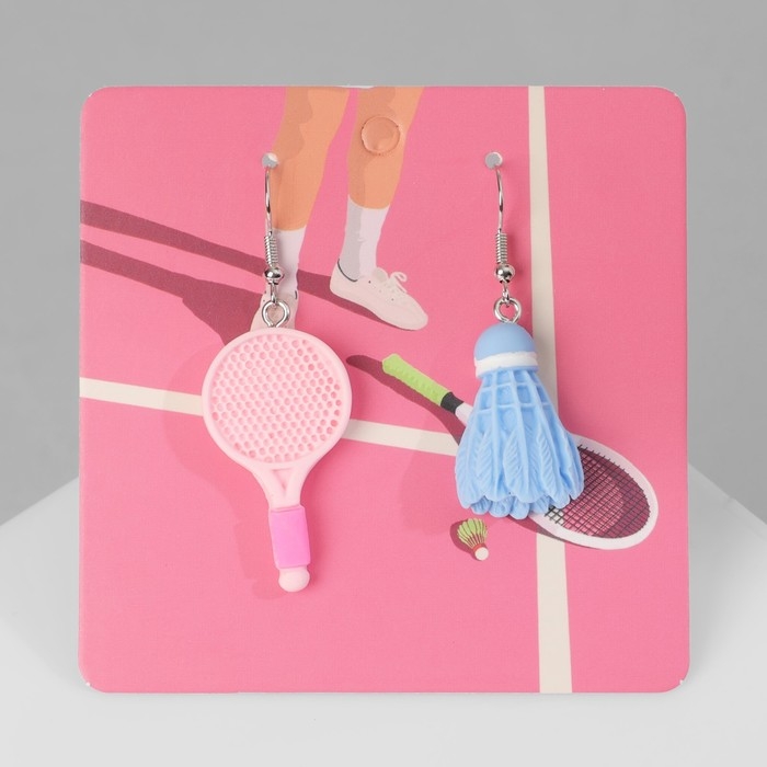 Серьги ассорти «Радость» ракетка и волан, цвет сине-розовый в серебре Серьги ассорти «Радость» ракетка и волан, цвет сине-розовый в серебре
