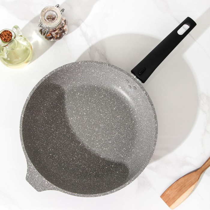 Сковорода, d=26 см, съёмная ручка, стеклянная крышка, антипригарное покрытие, цвет светлый мрамор Сковорода, d=26 см, съёмная ручка, стеклянная крышка, антипригарное покрытие, цвет светлый мрамор