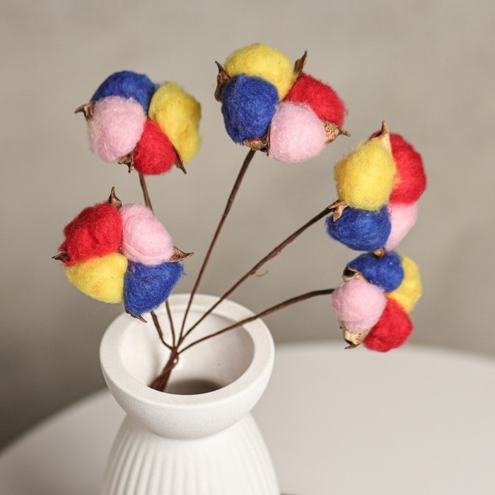 Декор сухоцвет Декор сухоцвет "Хлопок" d-5 см, 30 см,микс набор 5шт