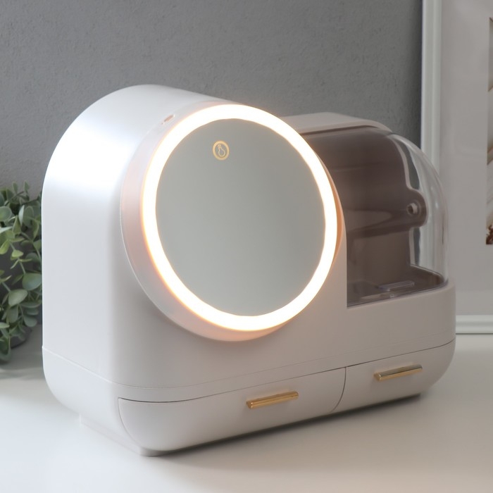 Шкатулка для косметики пластик, зеркало с подсветкой Шкатулка для косметики пластик, зеркало с подсветкой "Белоснежная" 37,5х22х31 см