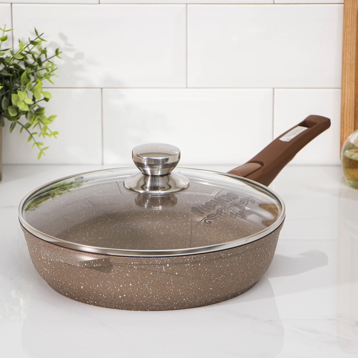 Сковорода «Гранит», d=26 см, съёмная ручка, стеклянная крышка, антипригарное покрытие, цвет коричневый Сковорода «Гранит», d=26 см, съёмная ручка, стеклянная крышка, антипригарное покрытие, цвет коричневый
