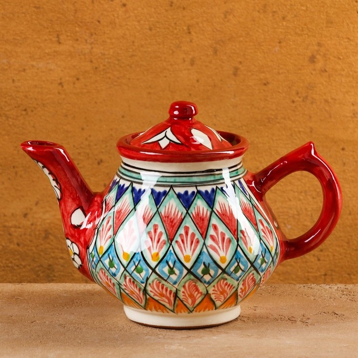 Чайник Риштанская Керамика Чайник Риштанская Керамика "Узоры", 0,8 мл, красный