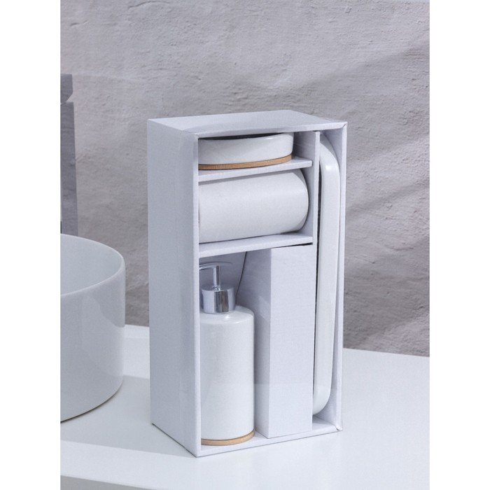 Набор аксессуаров для ванной комнаты Доляна «Гармония», 4 предмета (дозатор 380 мл, мыльница, стакан, подставка), цвет белый