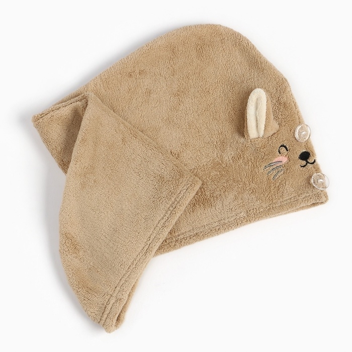 Полотенце-чалма для сушки волос Этель Полотенце-чалма для сушки волос Этель "Милашка", цвет коричневый, 65х25 см, 100% п/э