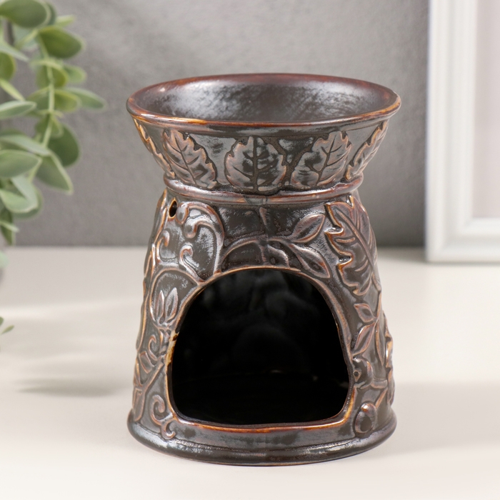 Аромалампа керамика Аромалампа керамика "Растительный узор" тёмно-коричневая 9,5х9,5х12 см