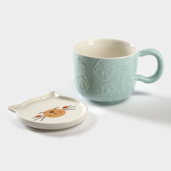 Кружка керамическая &laquo;Улыбающийся кот&raquo;, 450 мл, цвет голубой