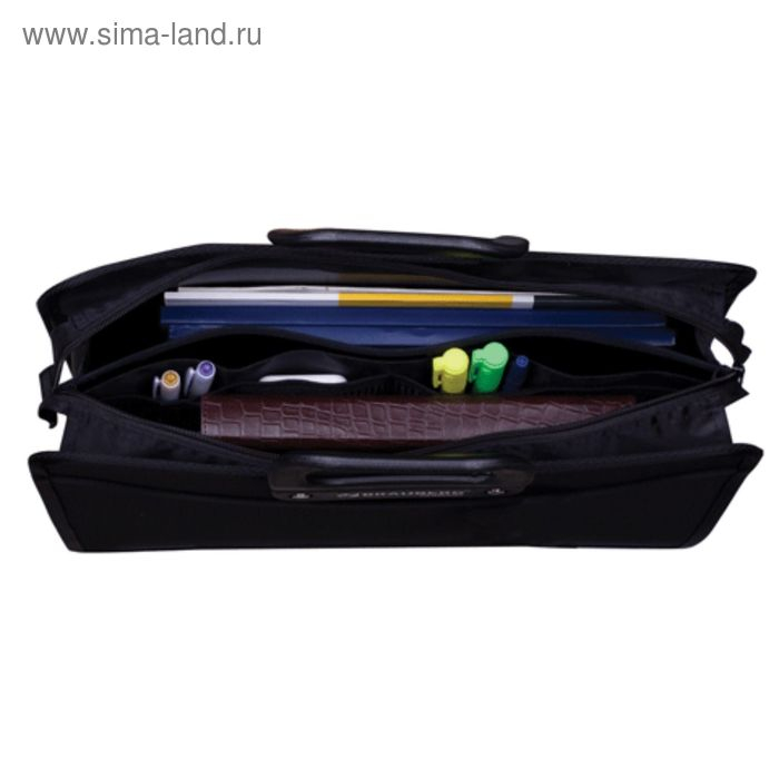 Портфель пластиковый А4 BRAUBERG, 3 отделения, 390 х 315 х 120 мм, на молнии, чёрный