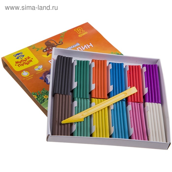 Пластилин 12 цветов  Пластилин 12 цветов "Мульти-пульти", "Приключения Енота", стек, картонная упаковка, 240 г