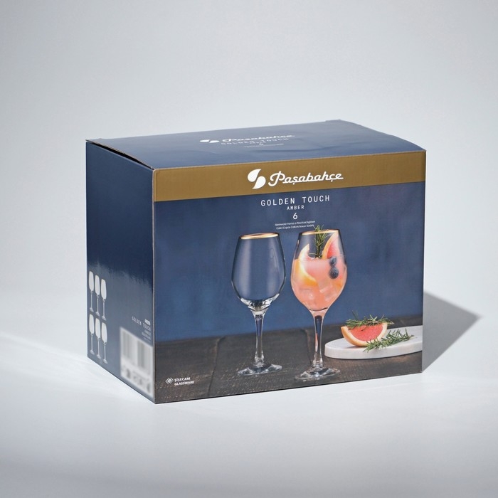 Набор стеклянных бокалов Amber, 365 мл, 6 шт, золотая кайма Набор стеклянных бокалов Amber, 365 мл, 6 шт, золотая кайма