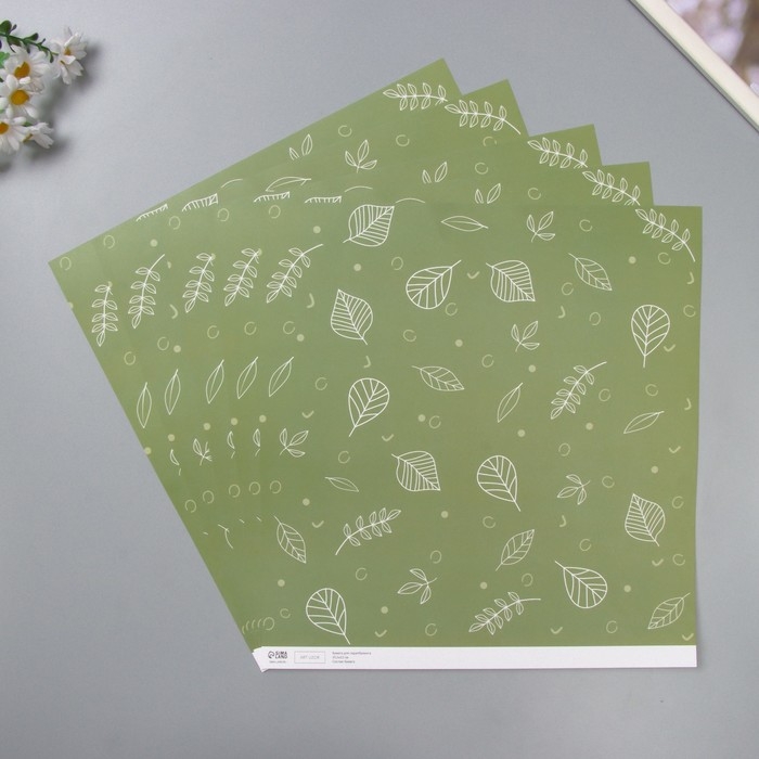 Бумага для скрапбукинга Бумага для скрапбукинга "Зелёные листочки" плотность 180 гр набор 5 шт 30,5х32 см