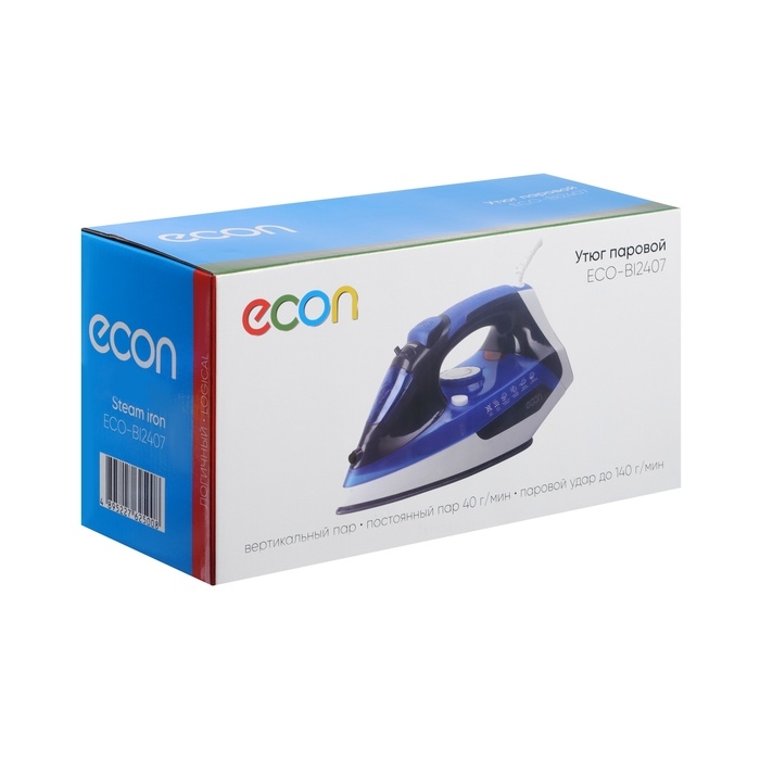 Утюг Еcon ECO-BI2407, 2400 Вт, керамическая подошва, 40 г/мин, 300 мл, бело-синий Утюг Еcon ECO-BI2407, 2400 Вт, керамическая подошва, 40 г/мин, 300 мл, бело-синий