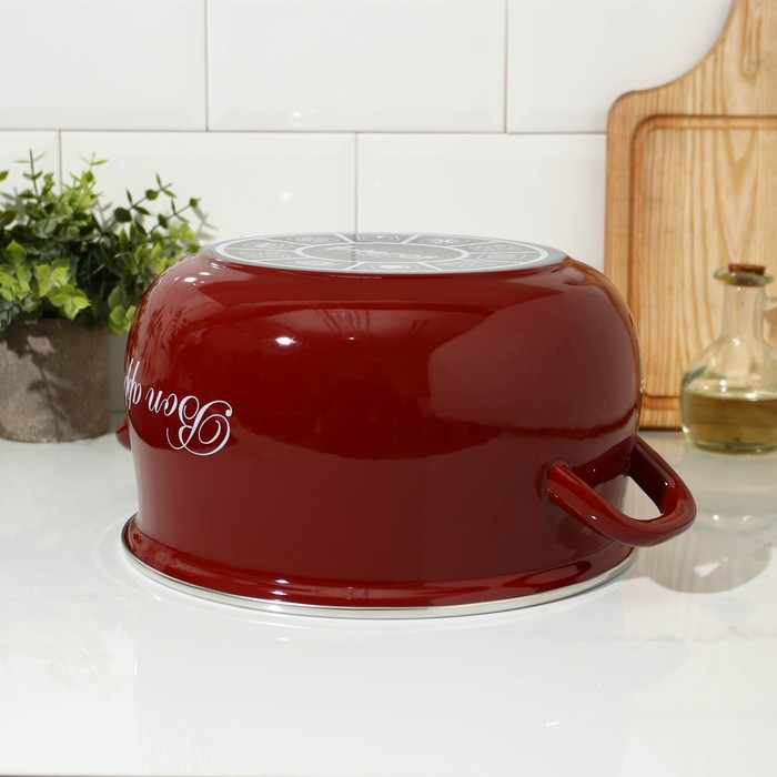 Кастрюля эмалированная «Бордо», 5,7 л, стеклянная крышка, индукция, цвет бордовый Кастрюля эмалированная «Бордо», 5,7 л, стеклянная крышка, индукция, цвет бордовый