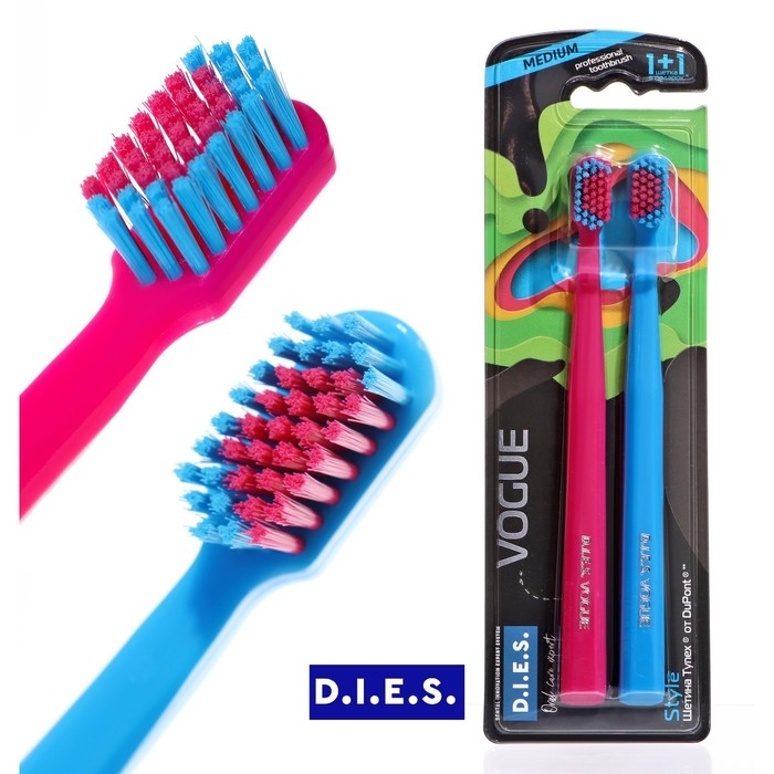 Зубная щётка D.I.E.S. Vogue Style средней жёсткости, 1+1 шт. Зубная щётка D.I.E.S. Vogue Style средней жёсткости, 1+1 шт.