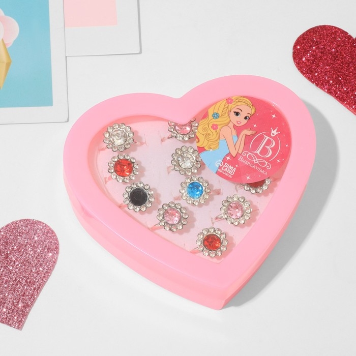 Кольца детские набор 12шт «Выбражулька» подсолнухи, цвет МИКС в серебре, б-р Кольца детские набор 12шт «Выбражулька» подсолнухи, цвет МИКС в серебре, б-р