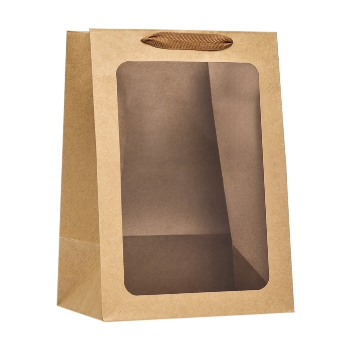 Пакет подарочный, с окном, 35 х 25 х 18 см, крафт Пакет подарочный, с окном, 35 х 25 х 18 см, крафт