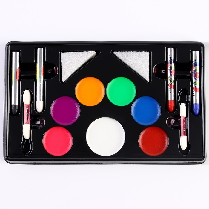 Грим для лица и тела, 7 цветов + 4 карандаша + 2 аппликатора + 2 губки Грим для лица и тела, 7 цветов + 4 карандаша + 2 аппликатора + 2 губки