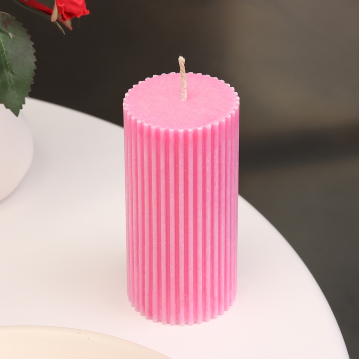 Свеча-цилиндр с гранями, 5х10 см, малиновая, 6 ч Свеча-цилиндр с гранями, 5х10 см, малиновая, 6 ч