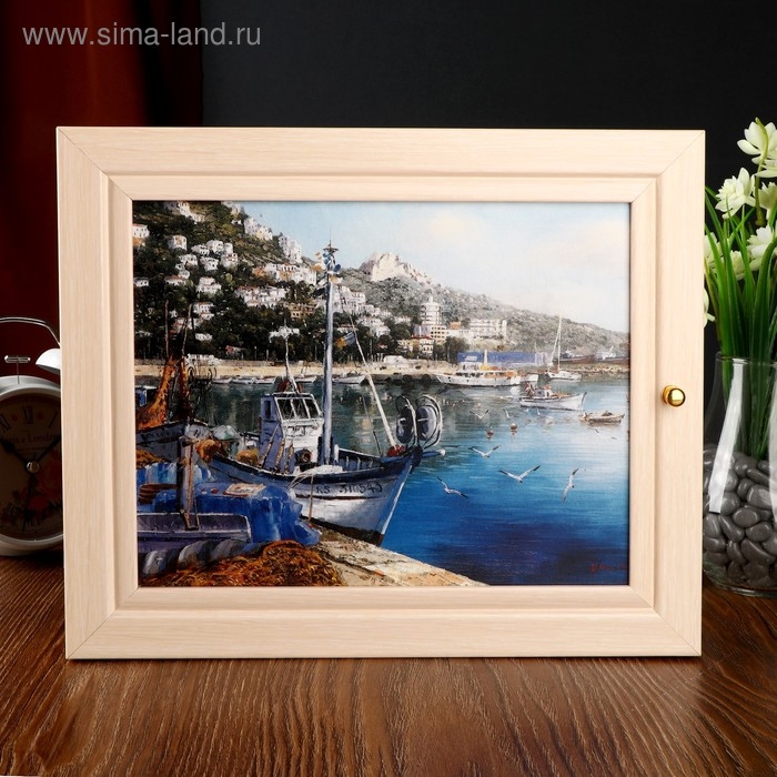 Ключница Ключница "Яхта у причала" молочный дуб 26х31 см